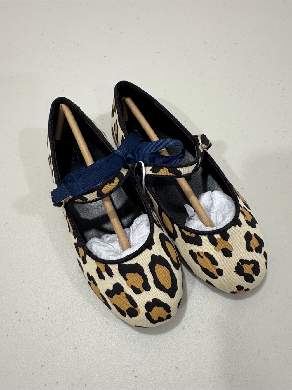 Janie and Jack Leopard Print Mary Janes with Navy Bow